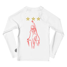 Load image into Gallery viewer, HERO - Kids Rash Guard - White (Girl Super Hero on back)