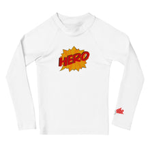 Load image into Gallery viewer, HERO - Kids Rash Guard - White (Girl Super Hero on back)