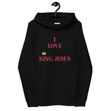 Load image into Gallery viewer, KING JESUS Women's eco fitted hoodie - Black / Red Text