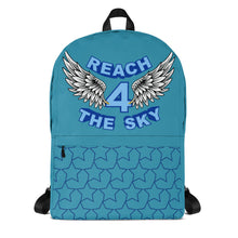Load image into Gallery viewer, REACH FOR THE SKY - Medium Backpack - Blue/Green - Blue text
