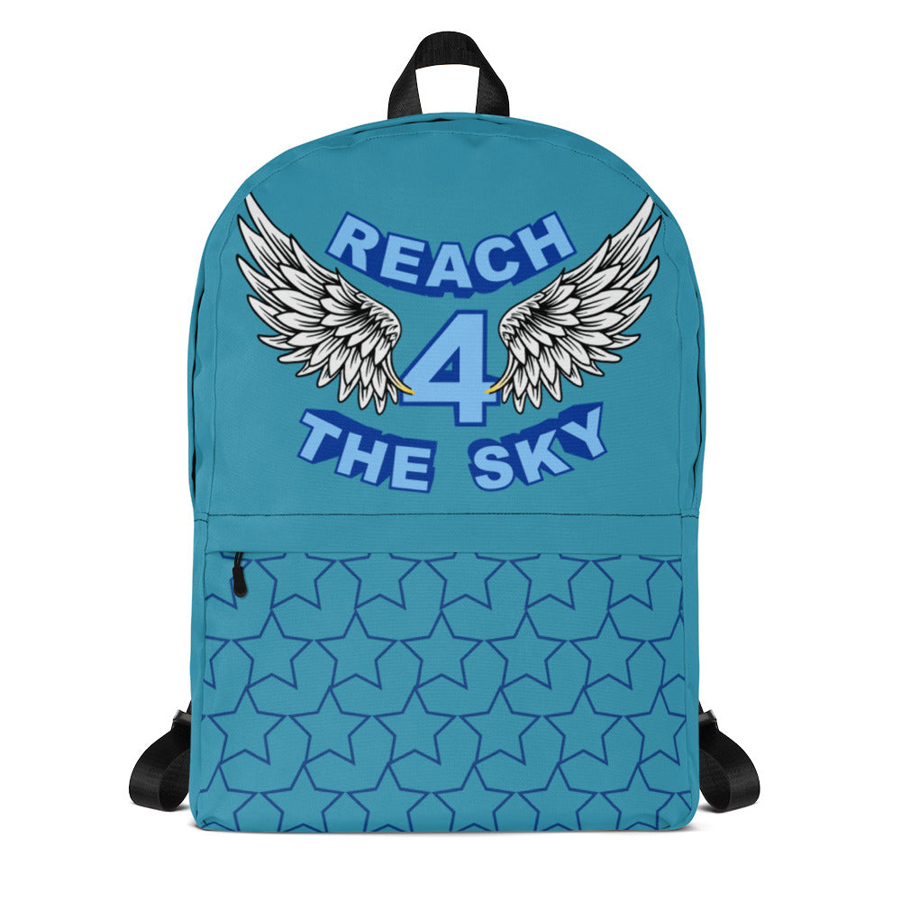 REACH FOR THE SKY - Medium Backpack - Blue/Green - Blue text