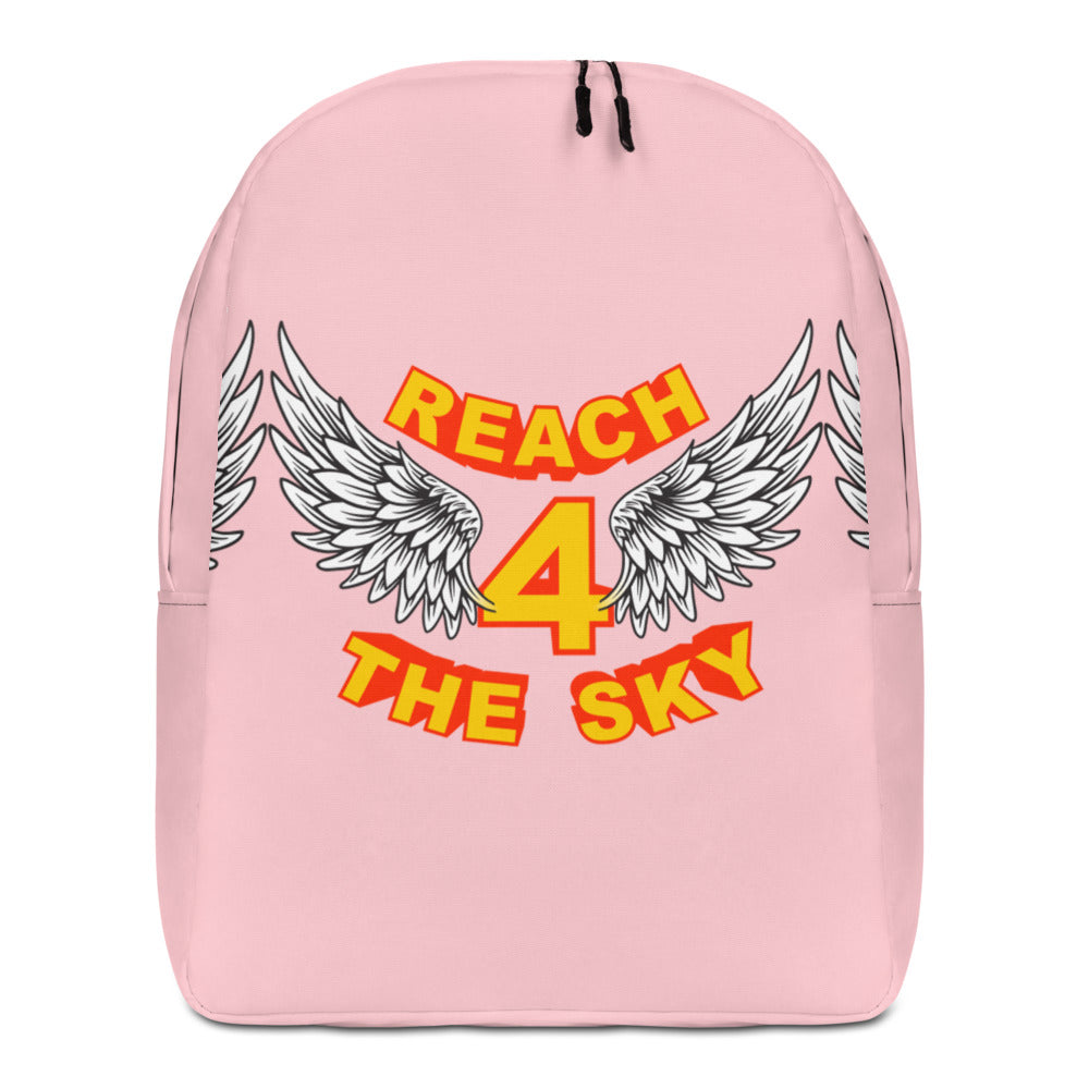 REACH FOR THE SKY - Minimalist Backpack -Pink - Yellow text