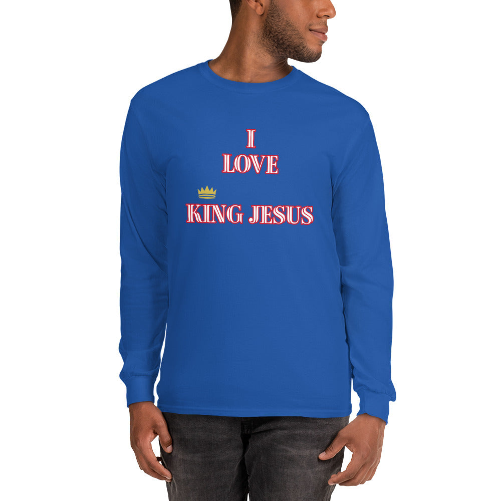 KING JESUS - Men’s Long Sleeve Shirt - Royal blue (Red & White text)