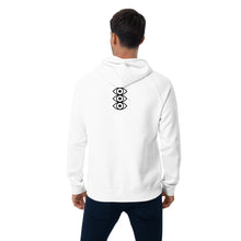 Load image into Gallery viewer, Observe - Unisex eco raglan hoodie - White, also comes in short sleeve tee
