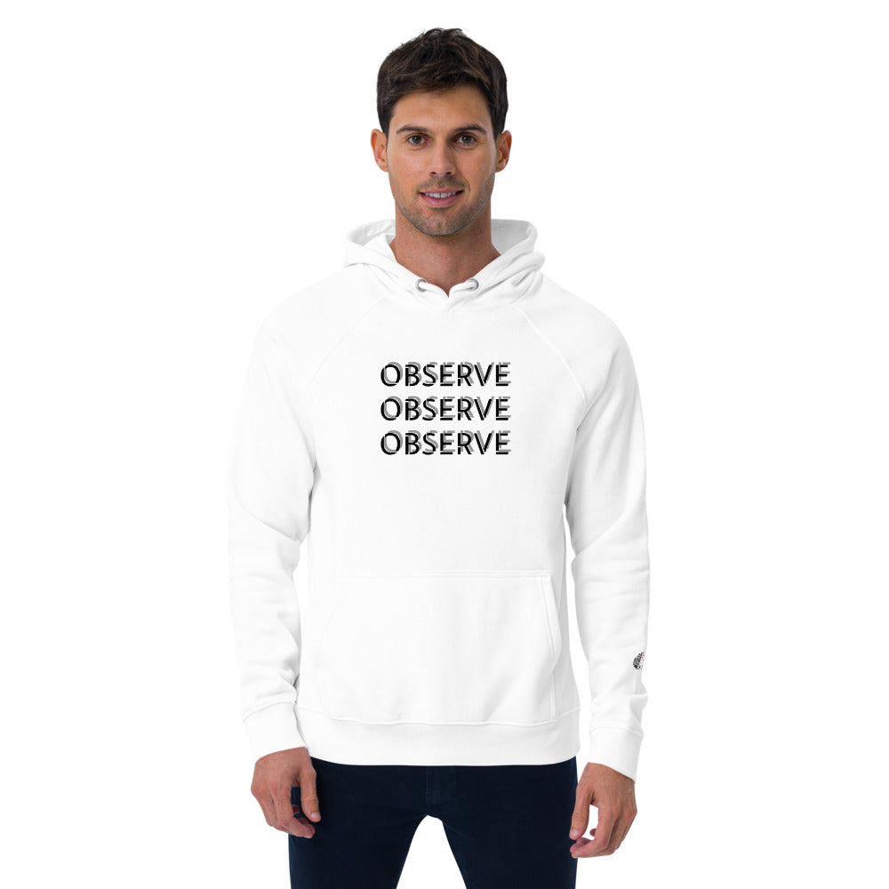 Observe - Unisex eco raglan hoodie - White, also comes in short sleeve tee