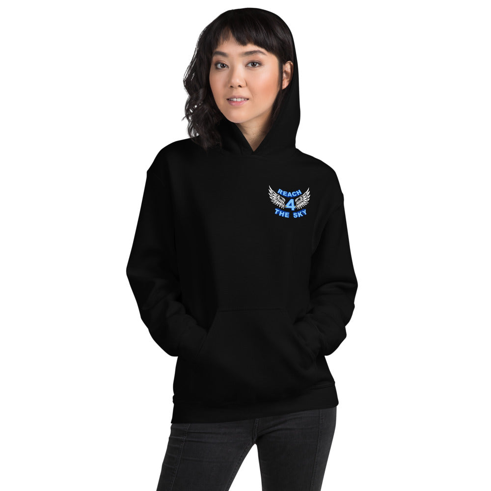 Adult Reach - 4 - The Sky Unisex Hoodie Blue Text