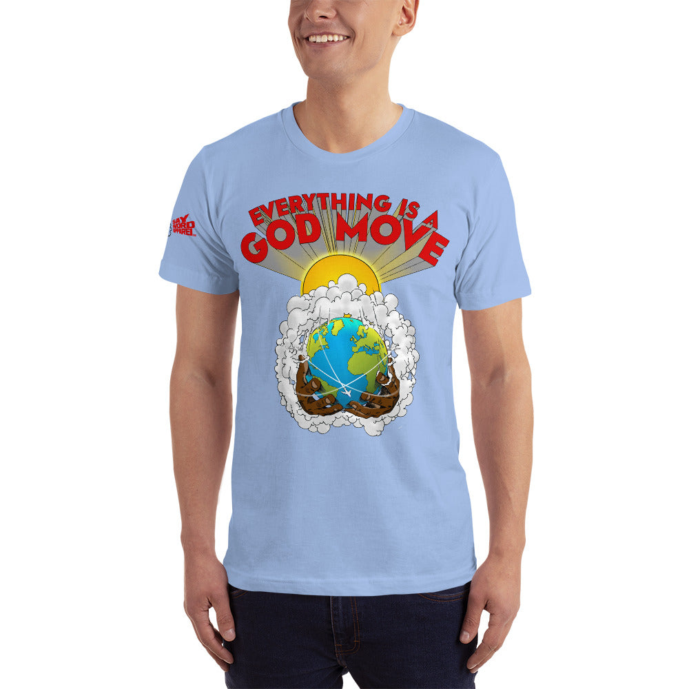 Men's fitted GOD Move baby blue T-Shirt