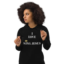 Load image into Gallery viewer, KING JESUS Women&#39;s eco fitted hoodie - Black / White Text
