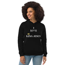 Load image into Gallery viewer, KING JESUS Women&#39;s eco fitted hoodie - Black / White Text
