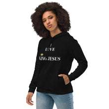 Load image into Gallery viewer, KING JESUS Women&#39;s eco fitted hoodie - Black / White Text
